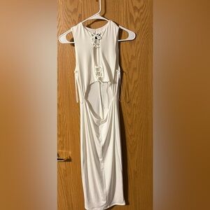 LA Luxé White Midi Dress with Open Back and Tie Detail NWOT